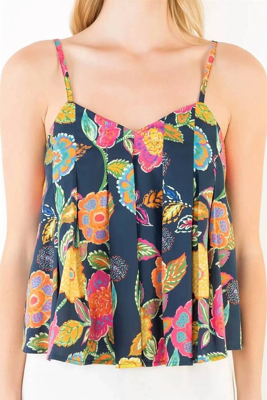 NEW THML floral pattern tank top in blue